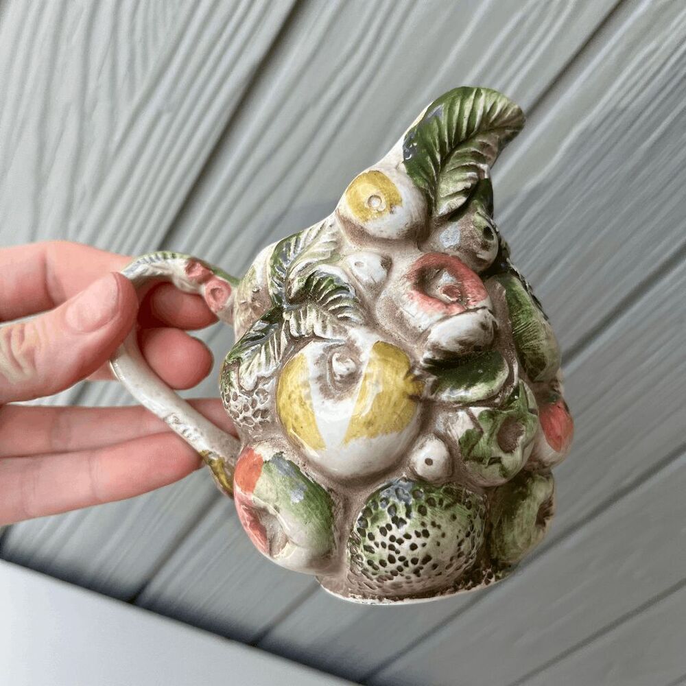 Vintage Lefton Japan Fruit Creamer Pitcher Majolica Style Pottery 1950s